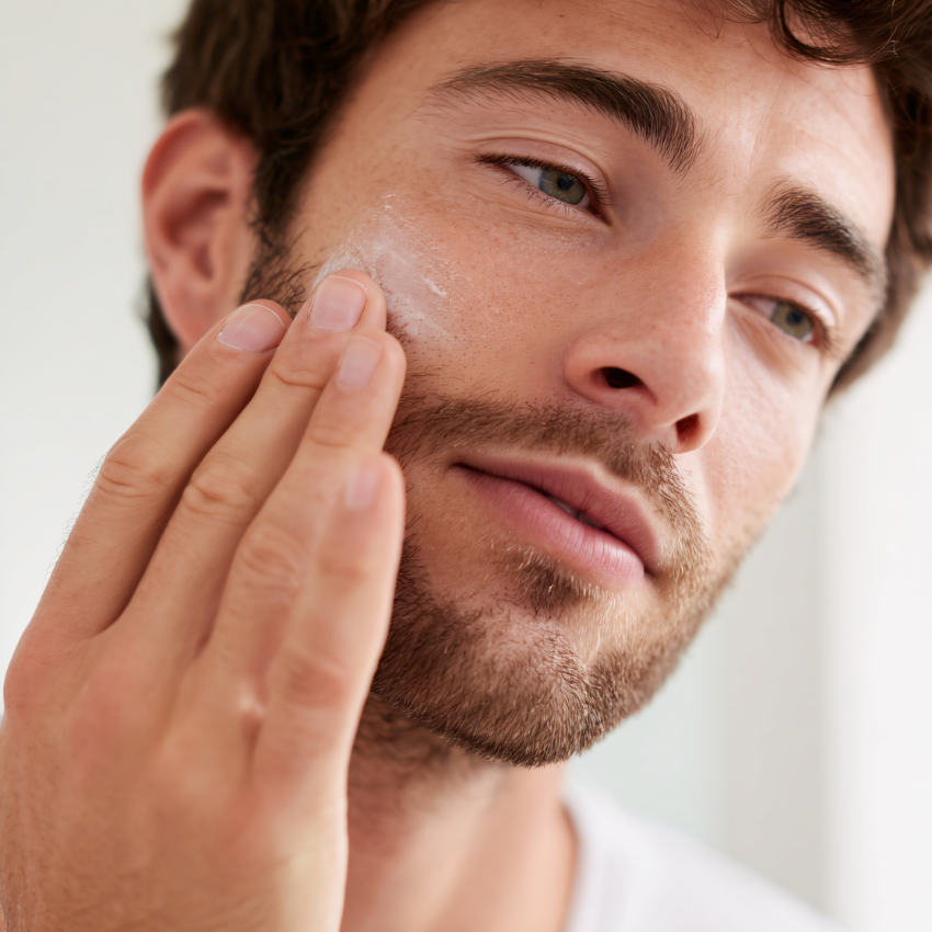 Woman receiving facial treatment with a laser device at a plastic surgery center.