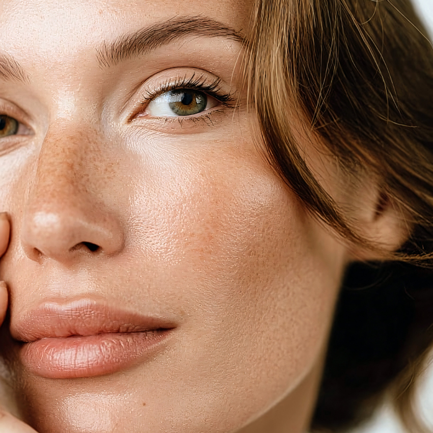 Woman in black suit in front of a plastic surgery center entrance.