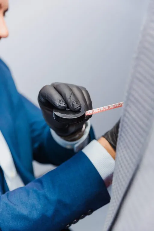 Doctor measuring with tape for precision in plastic surgery.