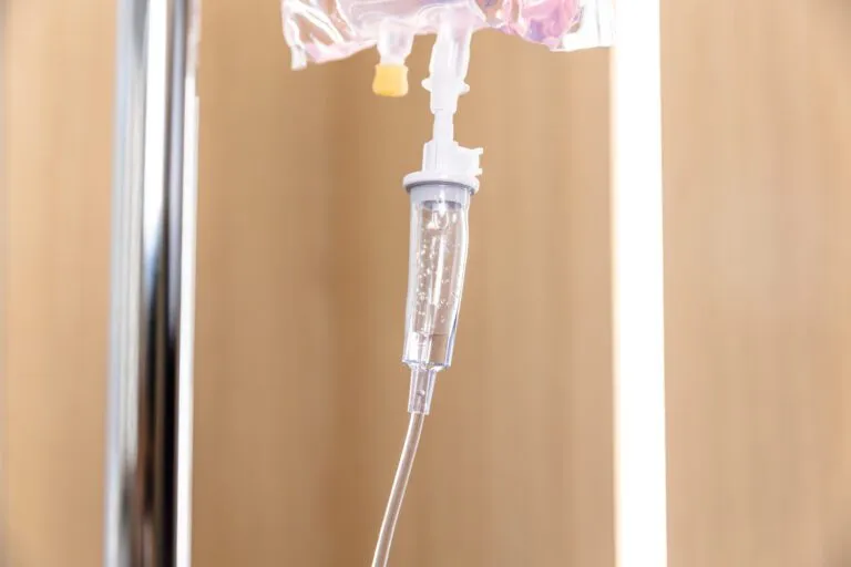 IV drip bag in a medical facility.
