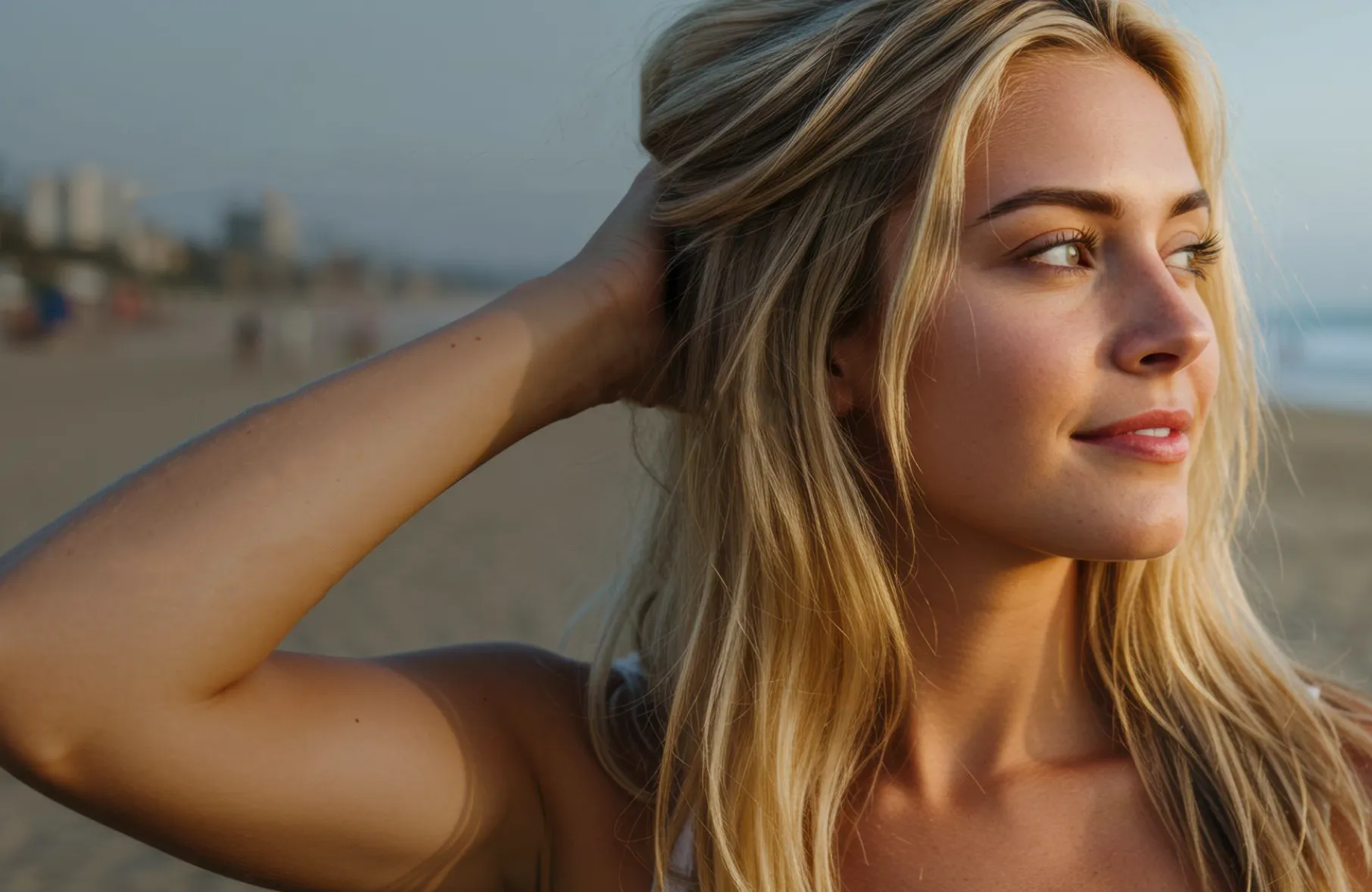 beautiful blonde woman on the beach in southern california